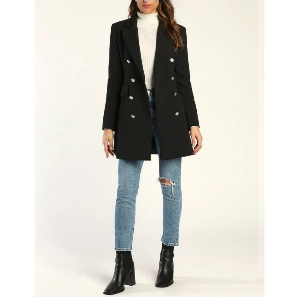 Lulu's Captain's Blog Black Double Breasted Coat Size XS